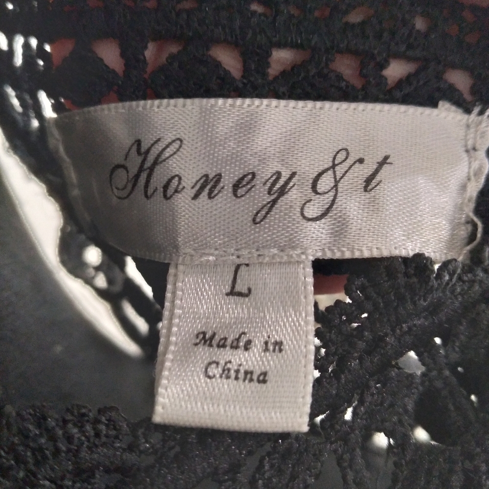 Long Sleeve Black See Through Knit Long Sleeve Blouse Women's Size- Large - Picture 3 of 7